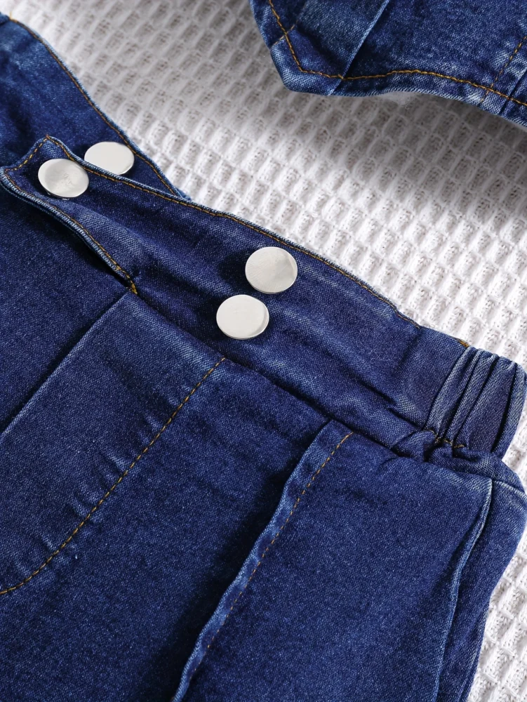 Top mangas abullonadas estilo denim y short