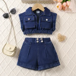 Conjunto de shorts de mezclilla con estilo urbano y top