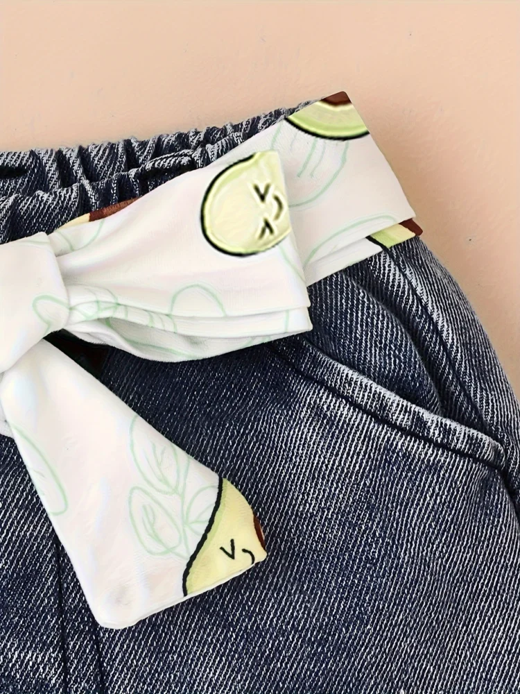 Body estampado de aguacate falda de mezclilla y cintillo