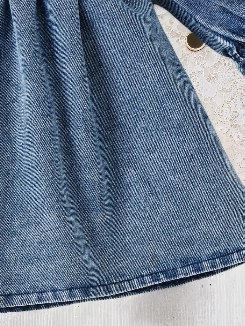 Vestido azul cielo de mezclilla manga larga con boina