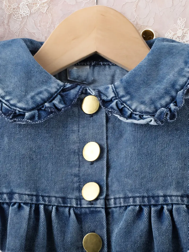 Vestido azul cielo de mezclilla manga larga con boina