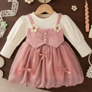 Vestido 2 en 1 rosado con gasa cristal