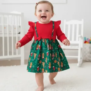 Vestido navideño con mangas largas y detalle de lazo