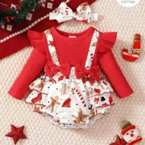 Romper rojo con estampado navideño