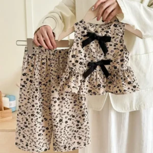 Set 2 piezas con estampado floral ditsy y pantalón holgados