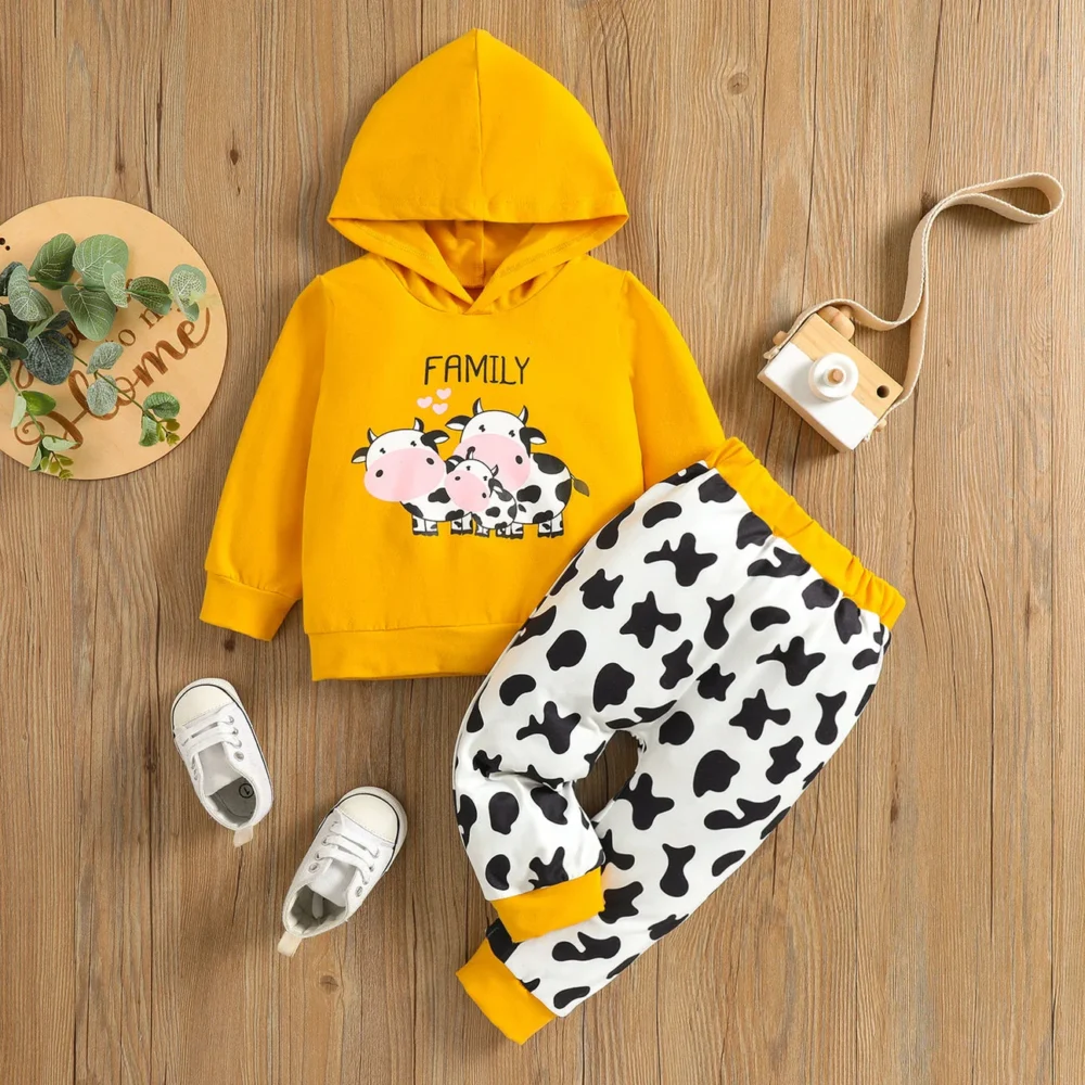 Conjunto 2 piezas vaquitas sudadera con capucha y pantalón (fresco)