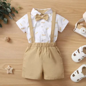 Conjunto de niño body camisa estampado bigotes lentes con bermuda