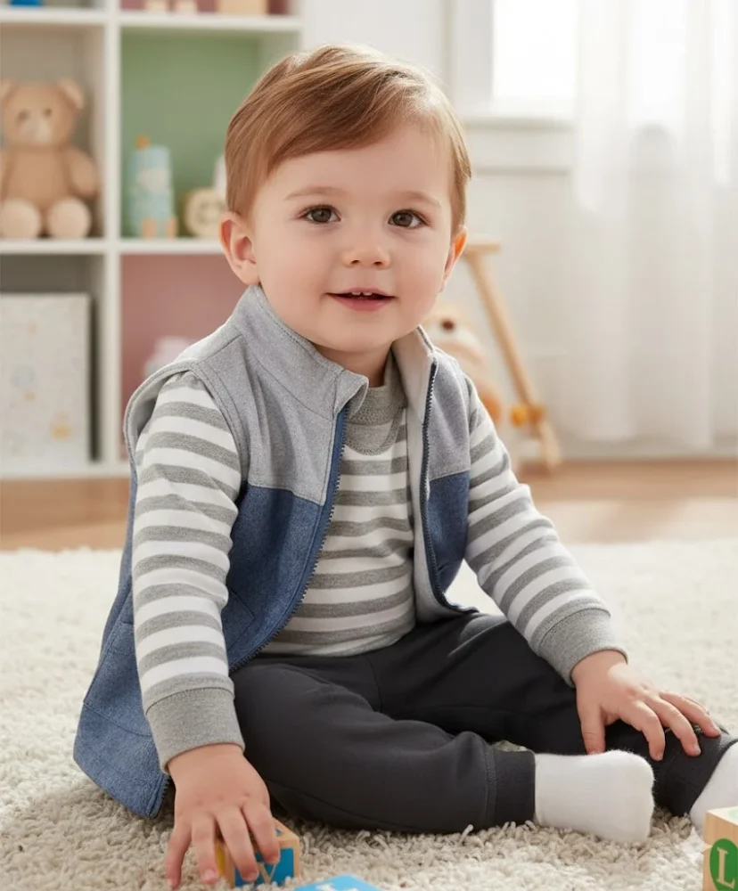 Conjunto 3 piezas niño body chaleco y calentador