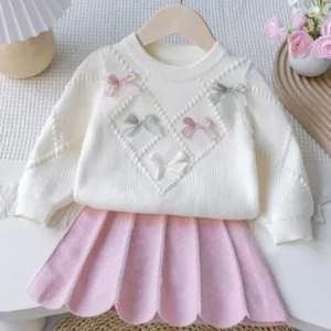 Conjunto de puntos suéter y falda plisada suave cómodo para el invierno