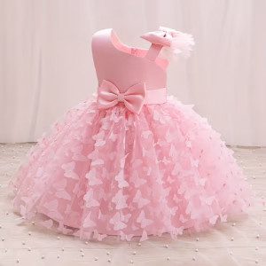 Vestido de fiesta rosado de Mariposa 3D y tul
