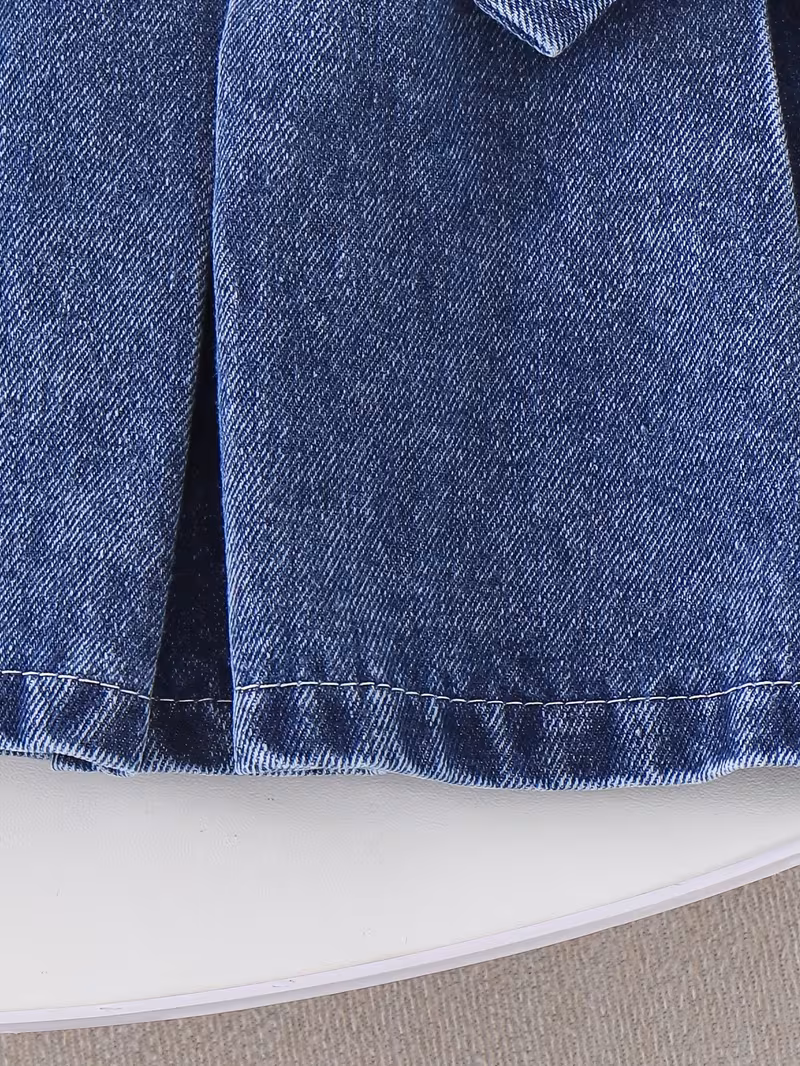 Conjunto 2 piezas blusa con lazo de mezclilla y falda