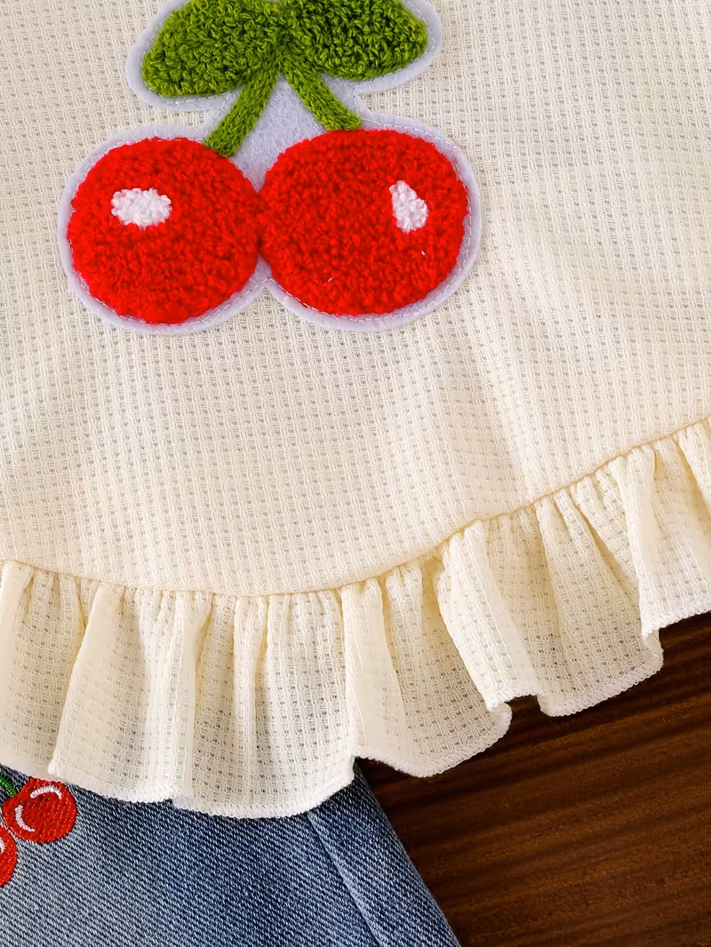 Top sin mangas y pantalón con cerezas bordadas