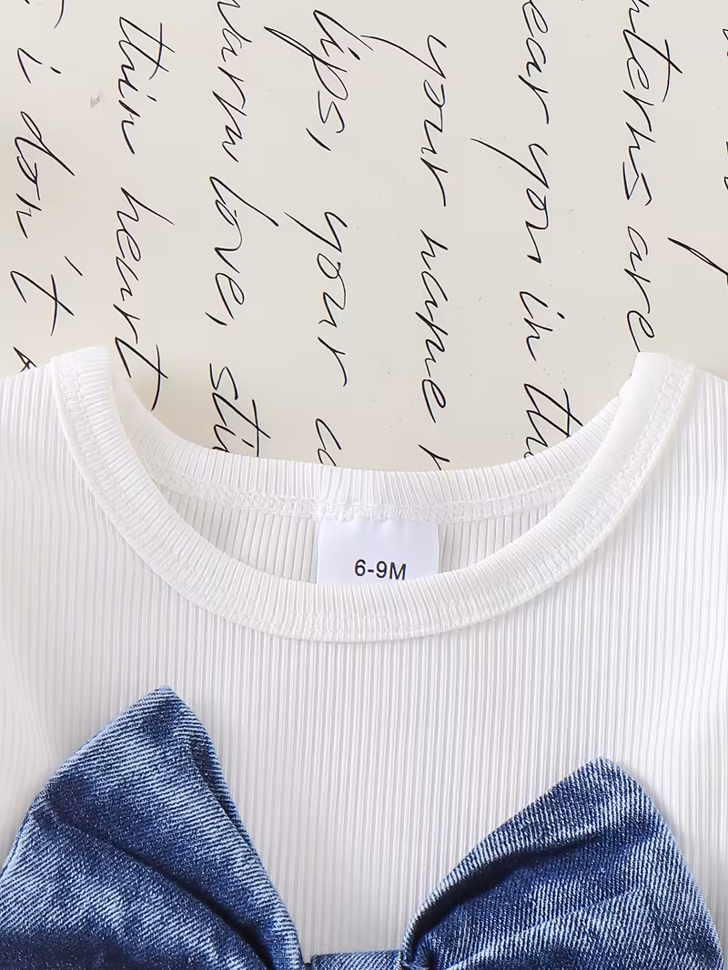 Conjunto 2 piezas blusa con lazo de mezclilla y falda