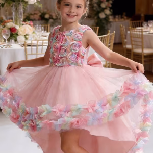 Vestido de tul floral 3D con lazo grande con colita