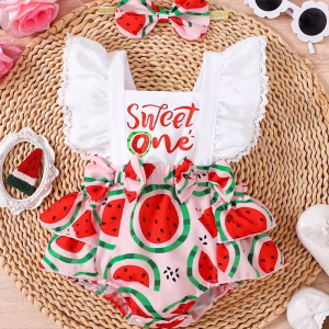 Romper temático sandía con estampado "Sweet One" con cintillo