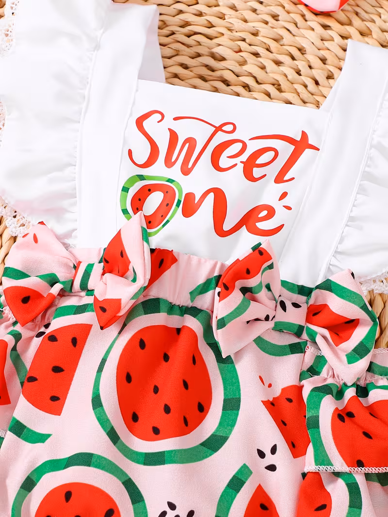 Romper temático sandía con estampado "Sweet One" con cintillo