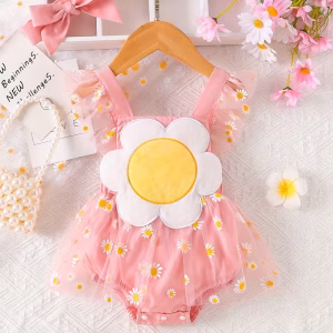 Romper vestido rosado de margaritas