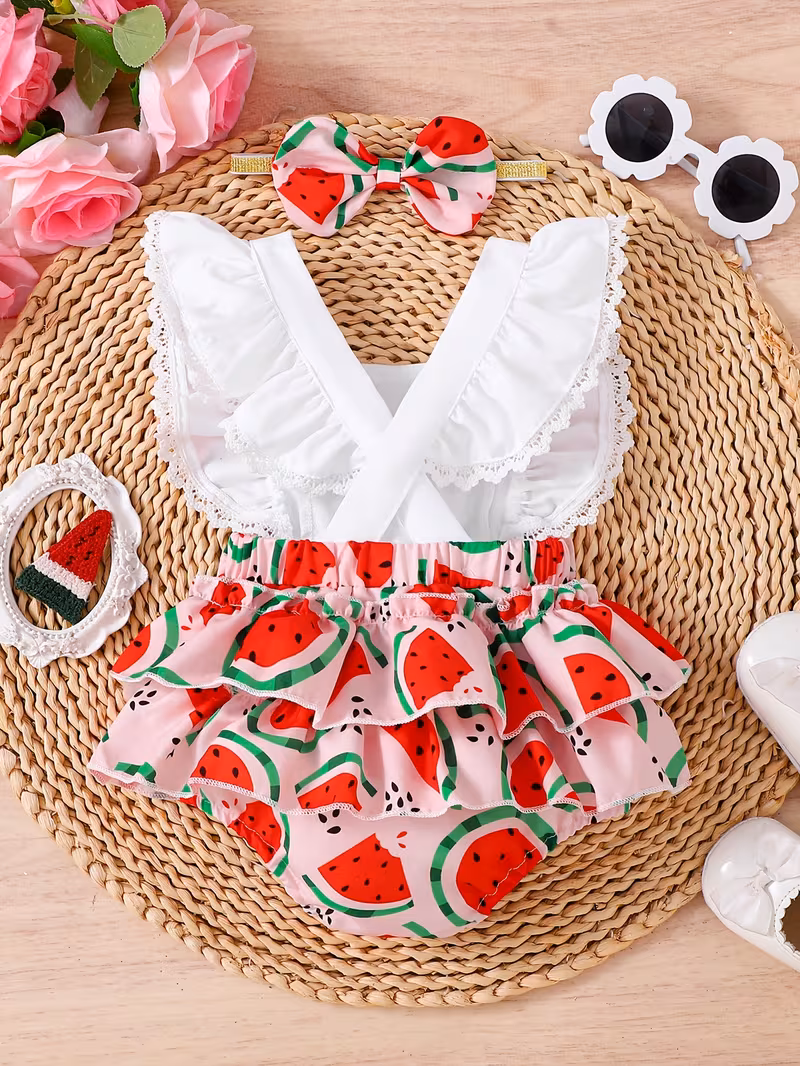 Romper temático sandía con estampado "Sweet One" con cintillo