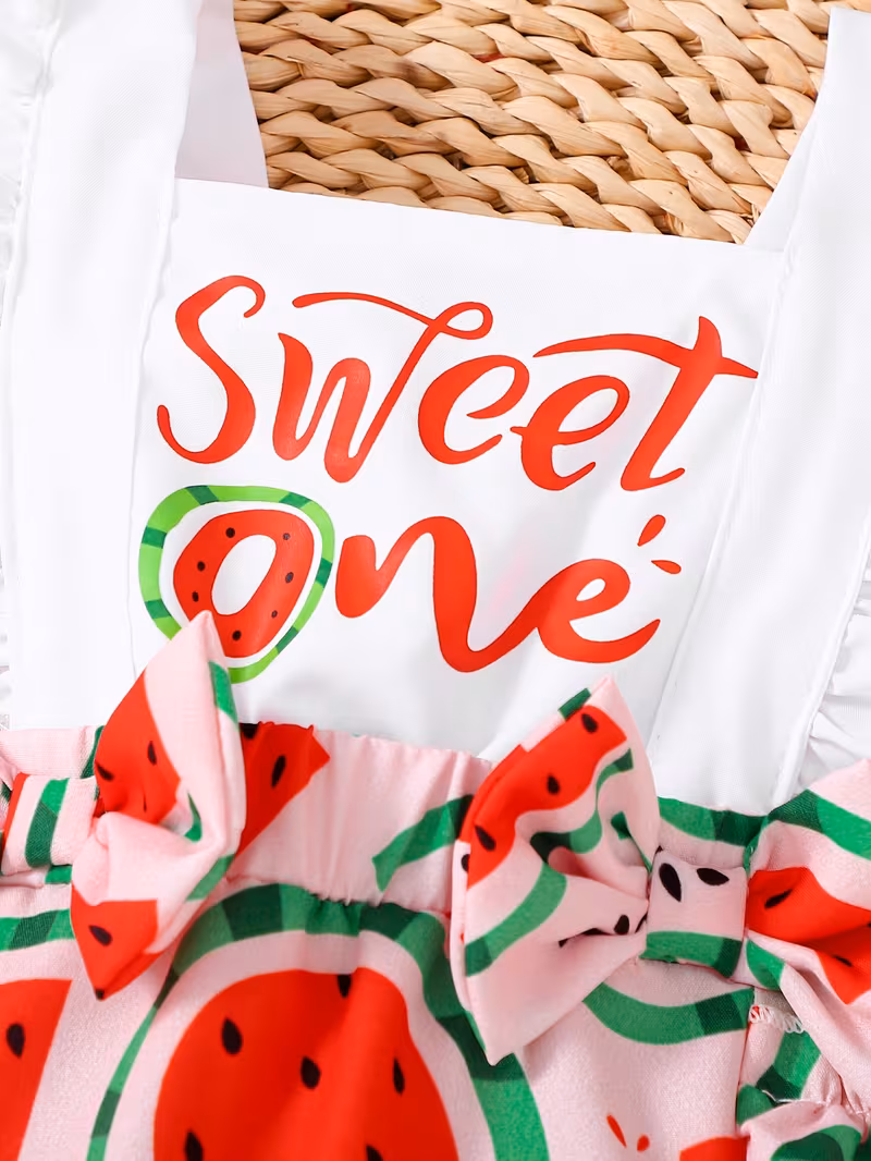 Romper temático sandía con estampado "Sweet One" con cintillo