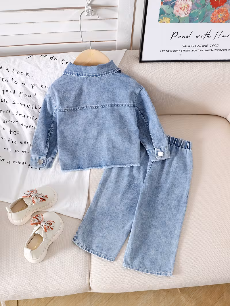 Conjunto de mezclilla chaqueta y pantalón bordado de lazo