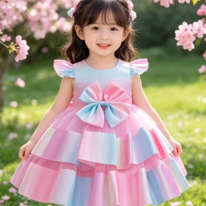 Vestido de fiesta degradada arcoíris con capas de tul rosado