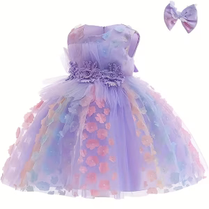 Vestido lila con flores 3D de colores
