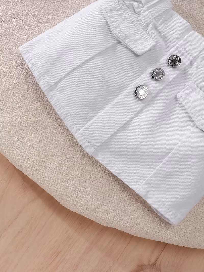 Conjunto de chaqueta con falda de mezclilla blanca