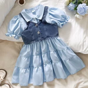 Vestido cielo azul y top de mezclilla con tirantes