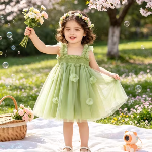 Vestido verde hada con alas 3D acampanado
