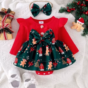 Romper vestido navideño jengibre con cintillo