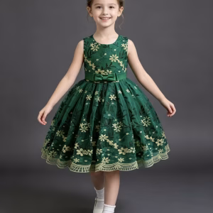 Vestido fiesta verde con bordado floral