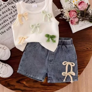 Conjunto 2 piezas blusa y shorts con lazo