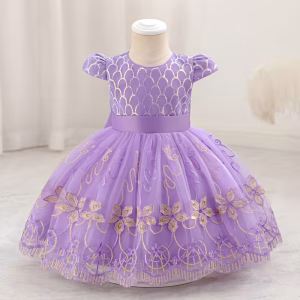 Vestido fiesta lila bordado floral y lentejuelas