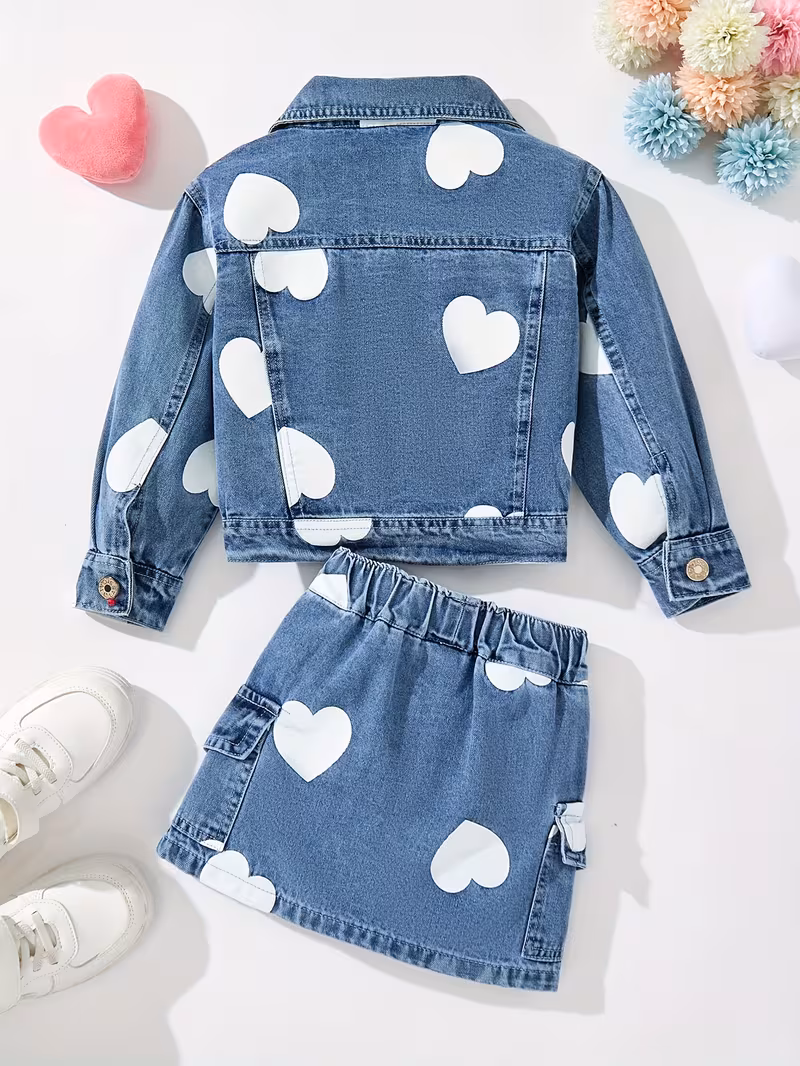 Conjunto 2 piezas denim con estampado de corazón