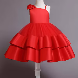 Vestido de fiesta rojo con capas de tul
