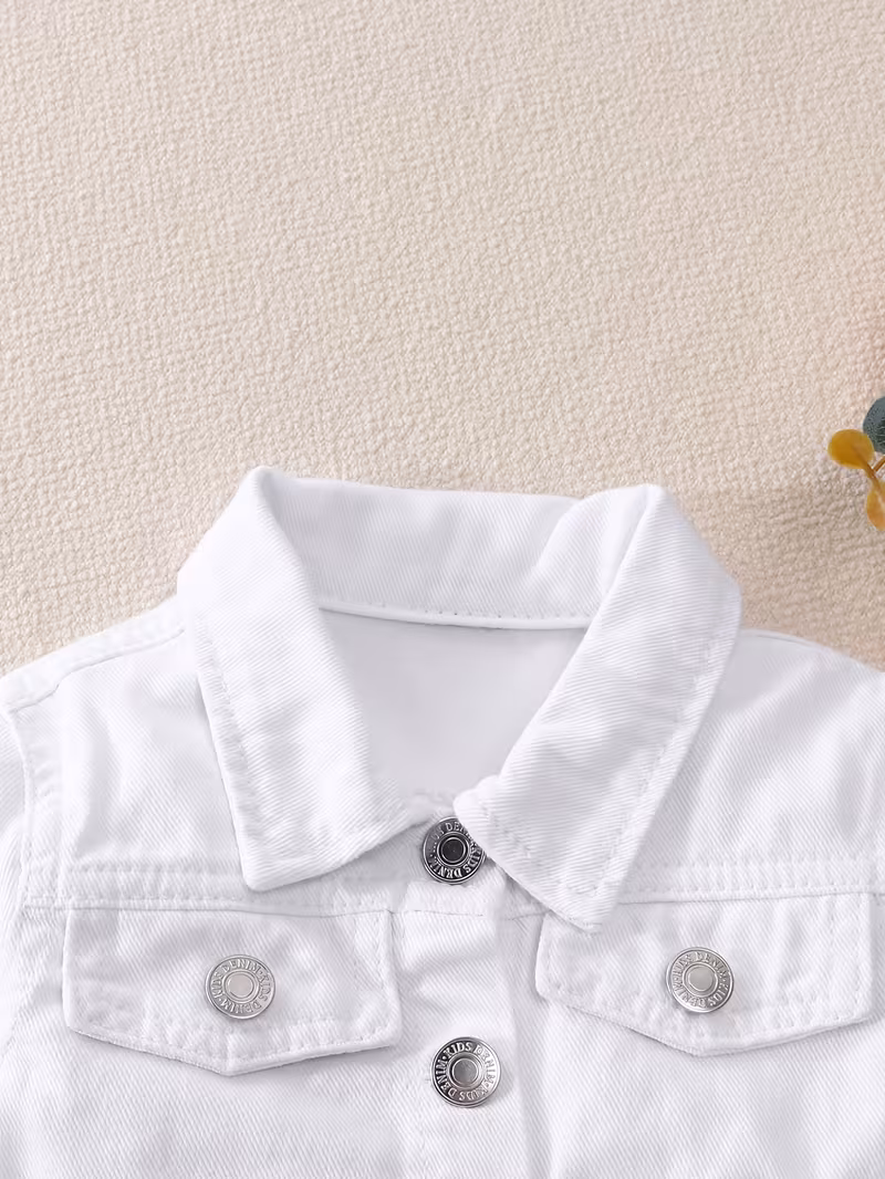 Conjunto de chaqueta con falda de mezclilla blanca