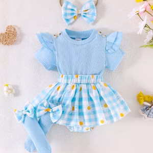 Romper vestido celeste con medias y cintillo