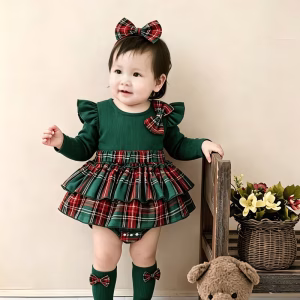 Romper vestido navideño con medias y cintillo