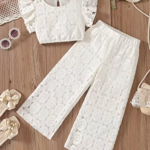 Conjunto 2 piezas blanco de calados top y pantalón