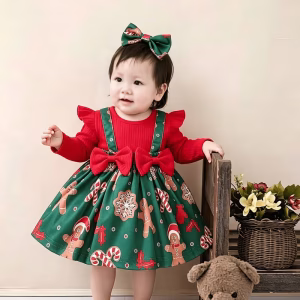 Vestido navideño estampados copo de nieve y hombres de jengibre