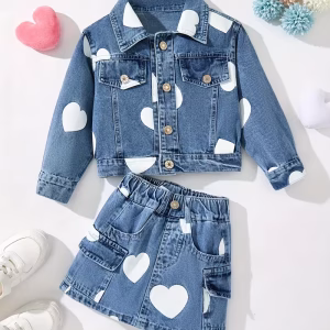 Conjunto 2 piezas denim con estampado de corazón