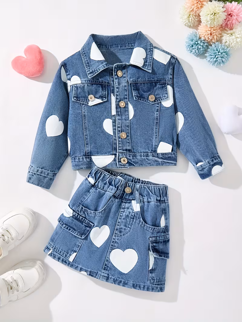 Conjunto 2 piezas denim con estampado de corazón