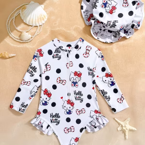 Bañador blanco con estampado Hello Kitty con gorro