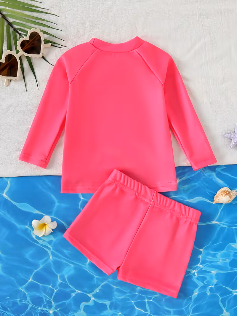 Bañador 2 piezas rosado fuerte estampado unicornio