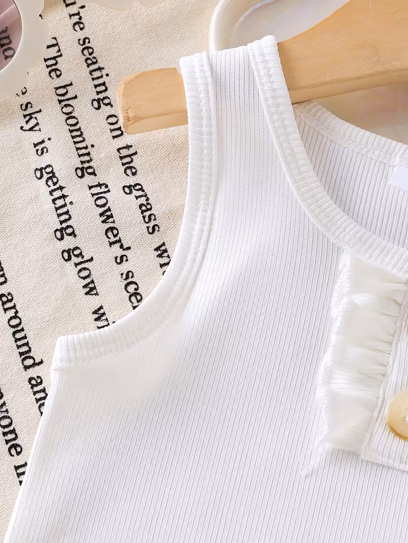 Conjunto camiseta blanca con pantalón mezclilla con bordado de lazos