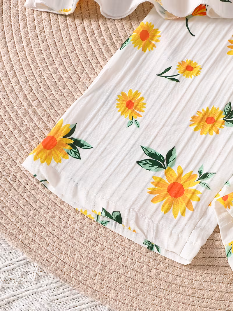 Conjunto blusa de tirantes con pantalón ancho con estampado de girasoles