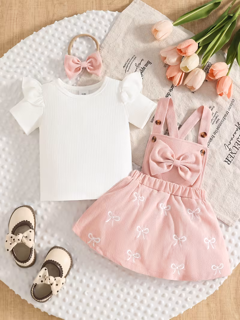 Blusa overol vestido con bordado de lazo y cintillo