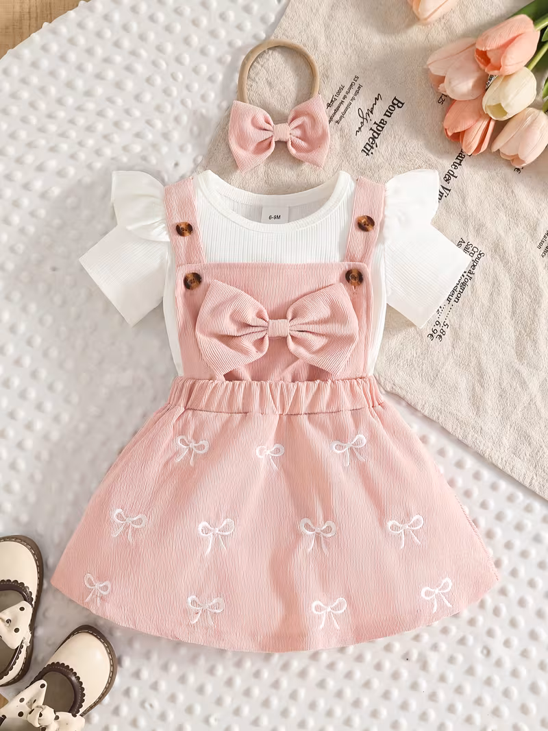 Blusa overol vestido con bordado de lazo y cintillo
