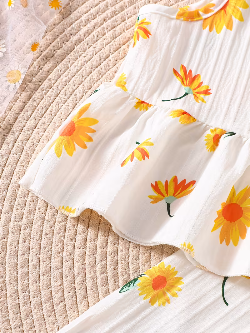 Conjunto blusa de tirantes con pantalón ancho con estampado de girasoles - Imagen 5
