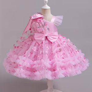 Vestido de fiesta rosado bebe de flores 3D
